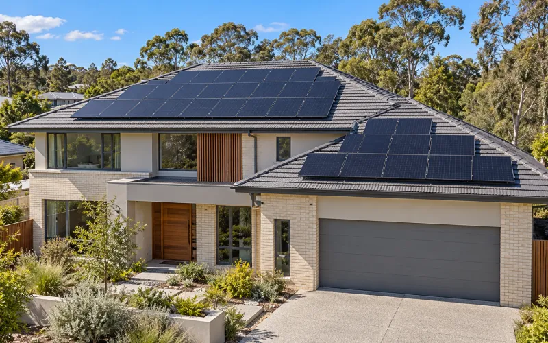 Two-storey home with solar panels on both levels of its roof