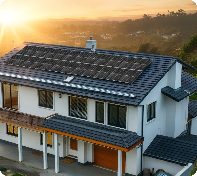 10 kW solar system installed on the roof of a large house.